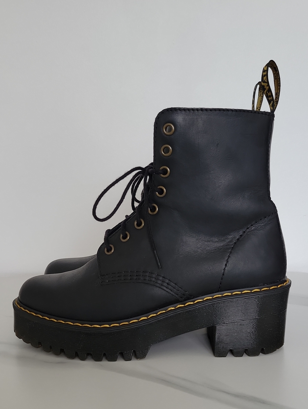 Dr. Martens Shriver Hi Black Leather Platform Lace-Up Boots